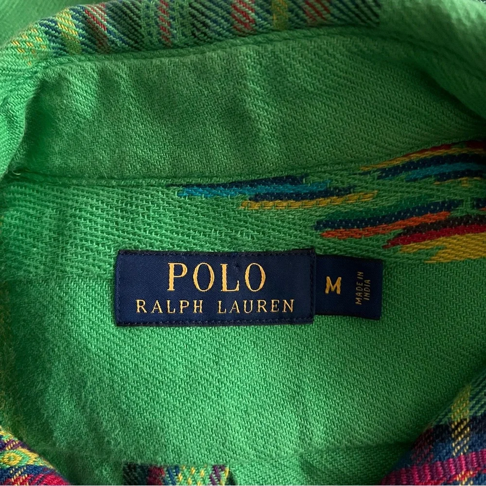 Polo Ralph Lauren Vintage Green Beacon Aztec Woven Button Down Cotton Shirt M
